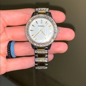 Fossil silver and gold watch with diamonds